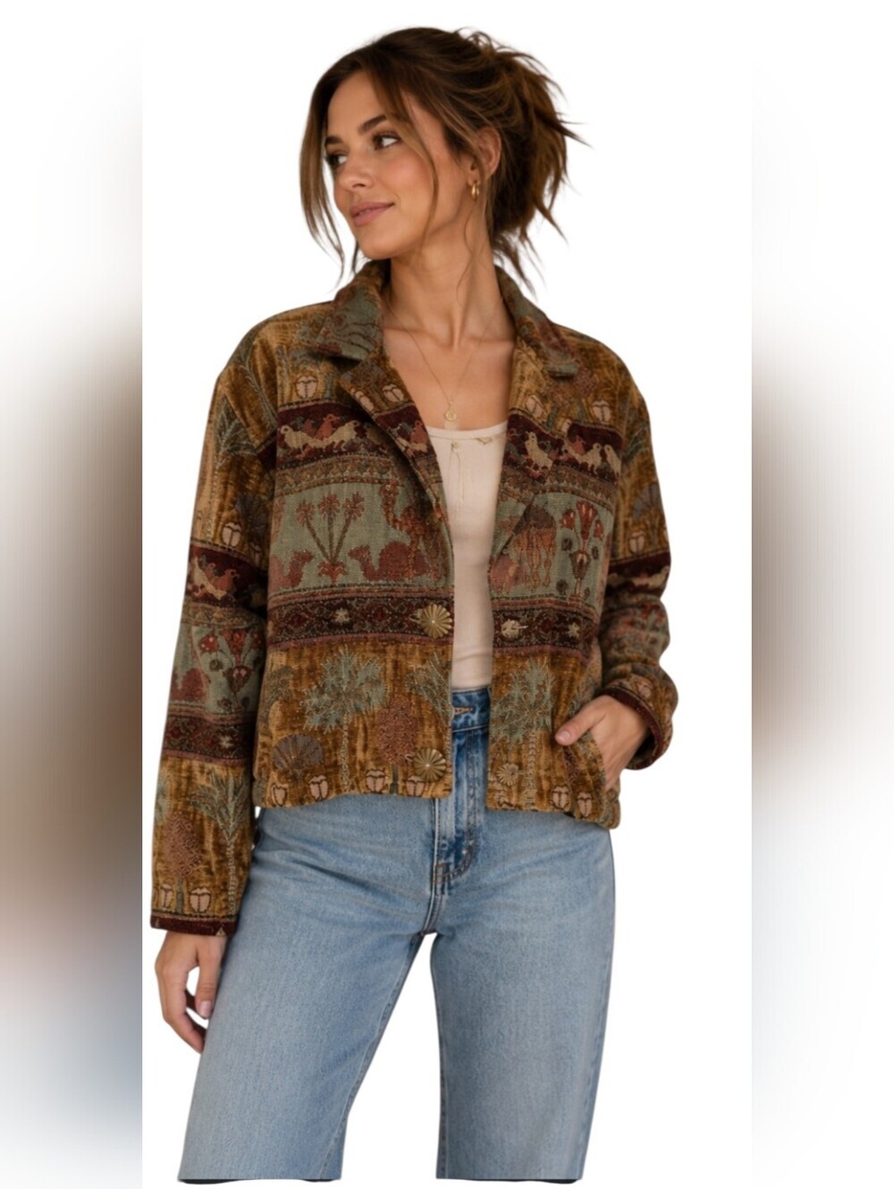 Vintage PAINTED PONY Tapestry Jacket – Statement Boho / 90s Artisan. Size Small